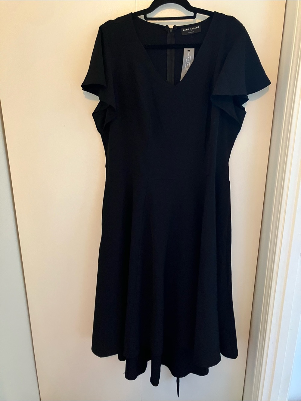 Lane Bryant Black V-Neck Flutter Sleeve Midi Dress